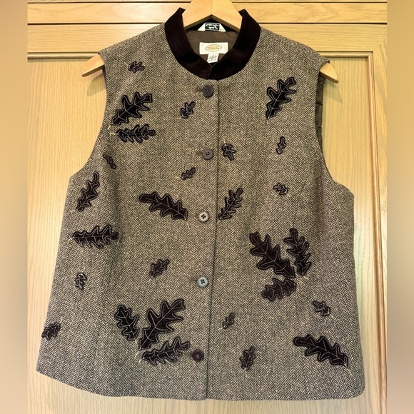 Vintage Talbots Wool Blend Herringbone Velvet Collar Button Front Vest / large - Picture 1 of 11